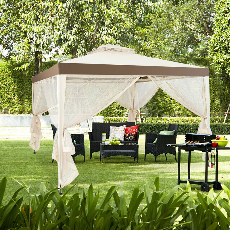 Costway - Canopy Gazebo Tent Shelter Garden Lawn Patio with Mosquito Netting-Beige