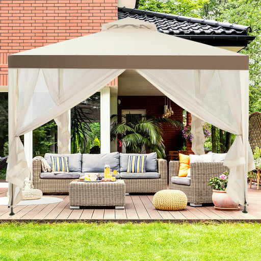 Costway - Canopy Gazebo Tent Shelter Garden Lawn Patio with Mosquito Netting-Beige