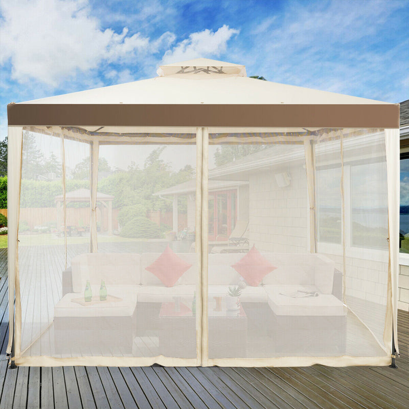 Costway - Canopy Gazebo Tent Shelter Garden Lawn Patio with Mosquito Netting-Beige