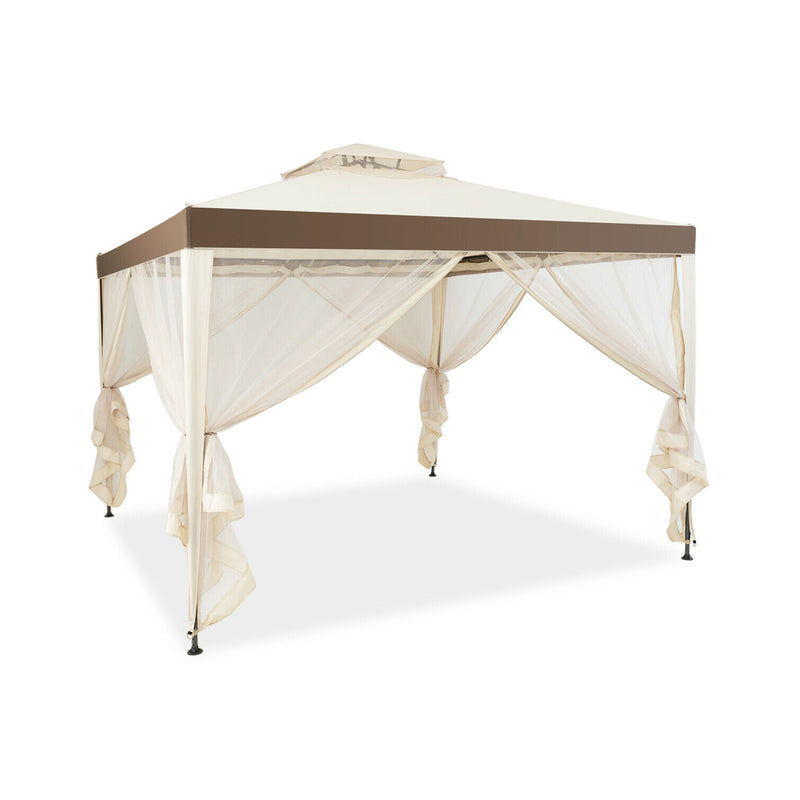 Costway - Canopy Gazebo Tent Shelter Garden Lawn Patio with Mosquito Netting-Beige