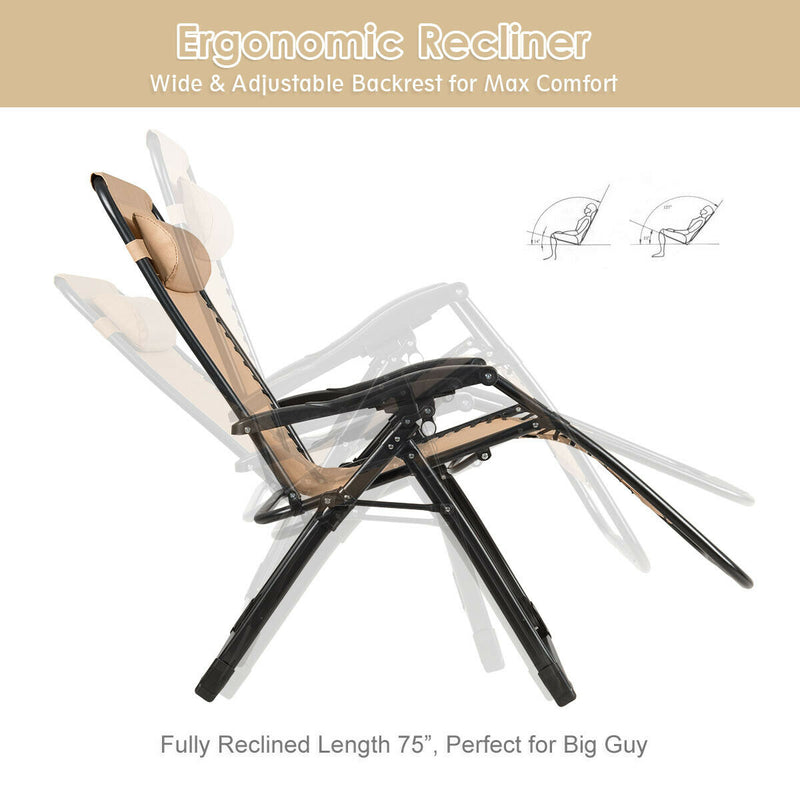 Costway - Oversize Lounge Chair with Cup Holder of Heavy Duty for outdoor-Beige