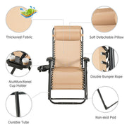 Costway - Oversize Lounge Chair with Cup Holder of Heavy Duty for outdoor-Beige