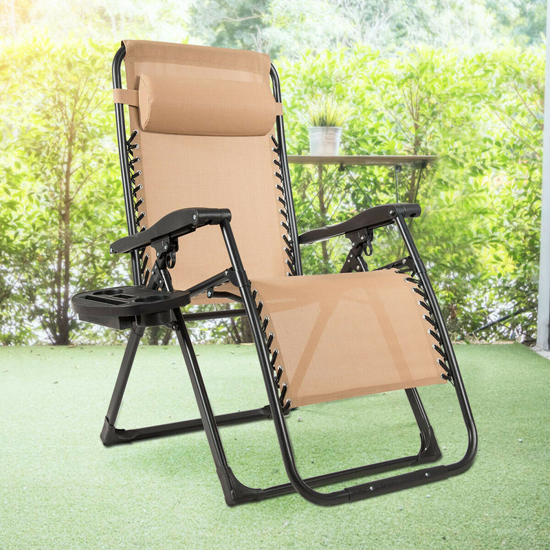 Costway - Oversize Lounge Chair with Cup Holder of Heavy Duty for outdoor-Beige