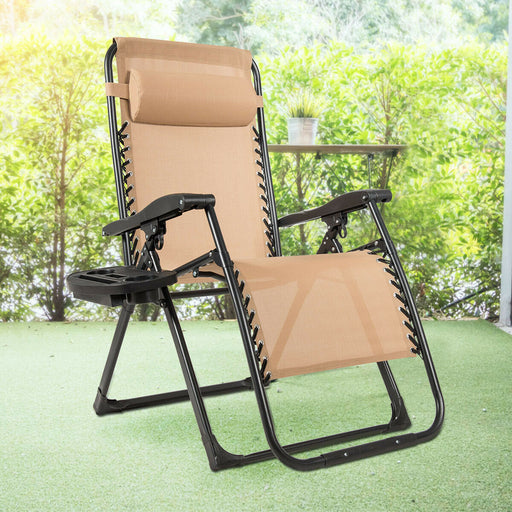 Costway - Oversize Lounge Chair with Cup Holder of Heavy Duty for outdoor-Beige