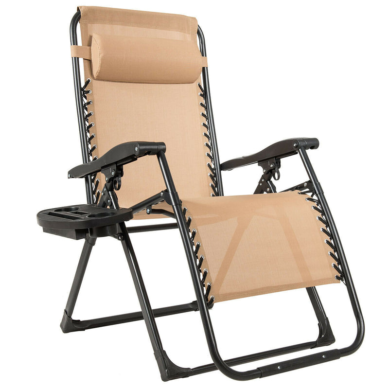 Costway - Oversize Lounge Chair with Cup Holder of Heavy Duty for outdoor-Beige