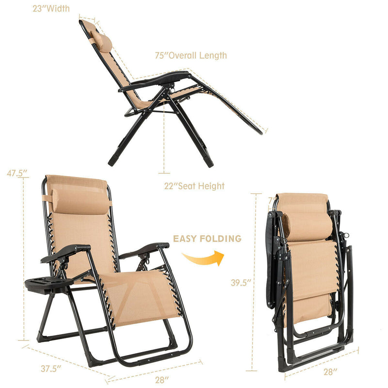 Costway - Oversize Lounge Chair with Cup Holder of Heavy Duty for outdoor-Beige