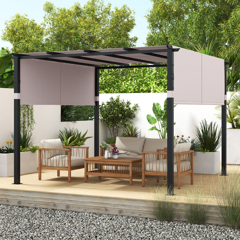 Costway - 10 x 10 ft Flat Top Pergola with Retractable Canopy for Garden Pool Porch and Backyard-Gray