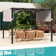 Costway - 10 x 10 ft Flat Top Pergola with Retractable Canopy for Garden Pool Porch and Backyard-Gray