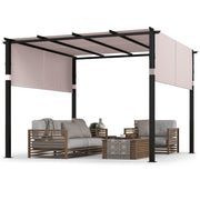 Costway - 10 x 10 ft Flat Top Pergola with Retractable Canopy for Garden Pool Porch and Backyard-Gray