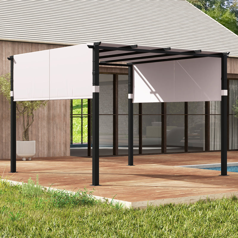 Costway - 10 x 10 ft Flat Top Pergola with Retractable Canopy for Garden Pool Porch and Backyard-Gray