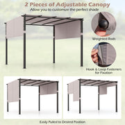 Costway - 10 x 10 ft Flat Top Pergola with Retractable Canopy for Garden Pool Porch and Backyard-Gray