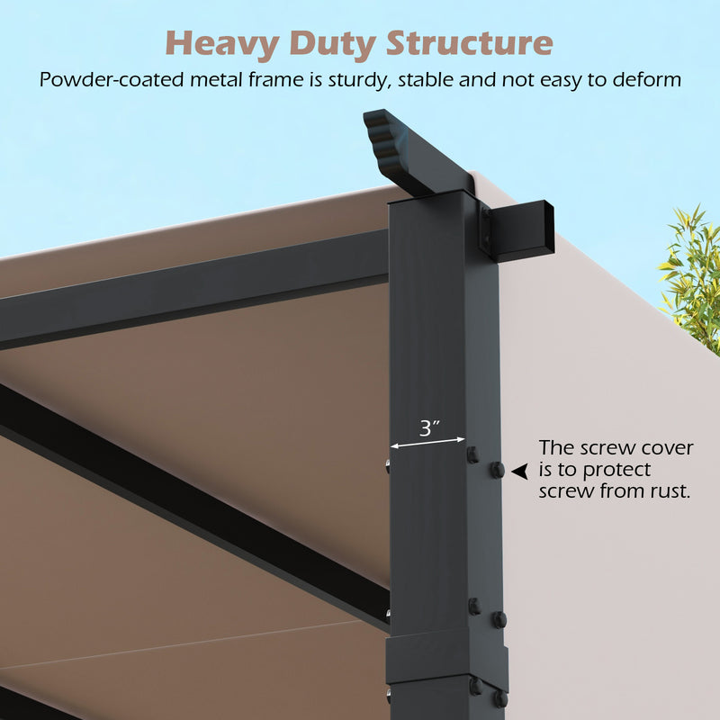 Costway - 10 x 10 ft Flat Top Pergola with Retractable Canopy for Garden Pool Porch and Backyard-Gray