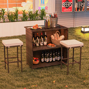 Costway - 3 Pcs Patio Bar Set with Tempered Glass Tabletop-Brown