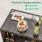 Costway - 3 Pcs Patio Bar Set with Tempered Glass Tabletop-Brown