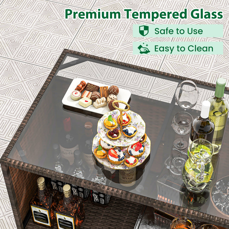 Costway - 3 Pcs Patio Bar Set with Tempered Glass Tabletop-Brown
