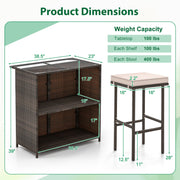 Costway - 3 Pcs Patio Bar Set with Tempered Glass Tabletop-Brown