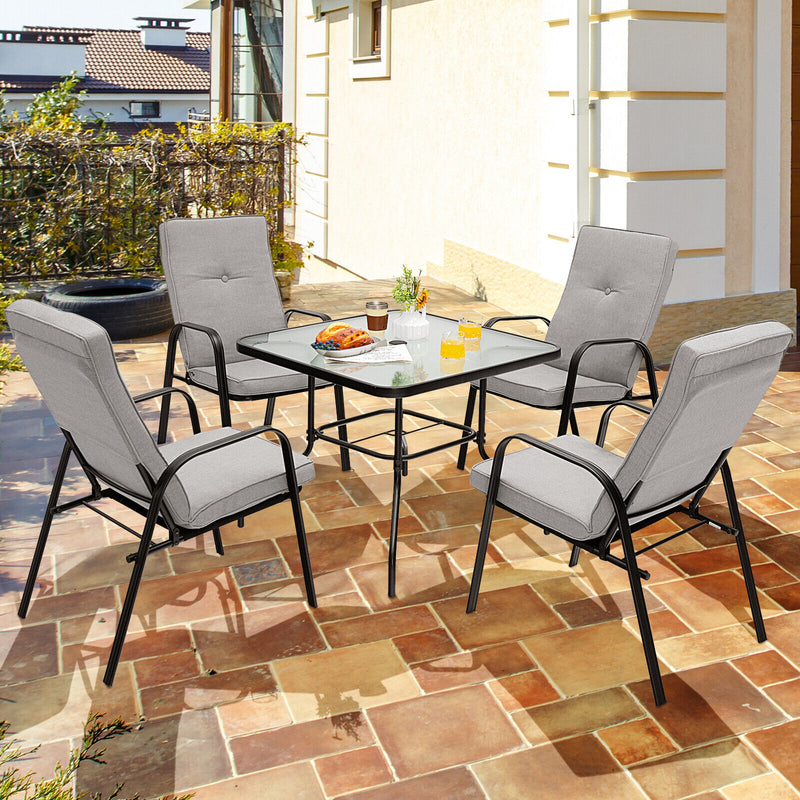Costway - 4 Patio Dining Stackable Chairs Set with High-Back Cushions