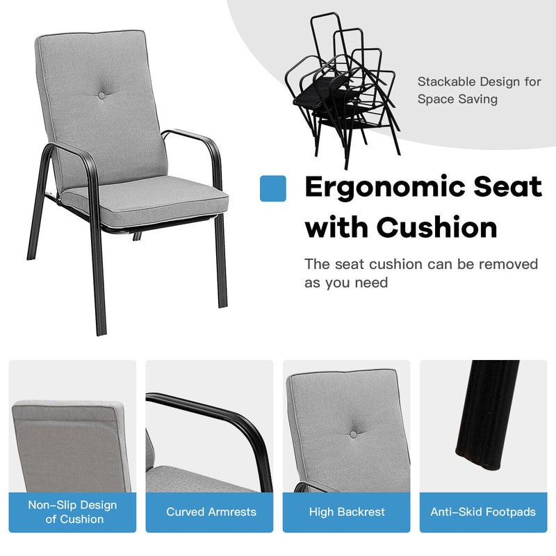 Costway - 4 Patio Dining Stackable Chairs Set with High-Back Cushions