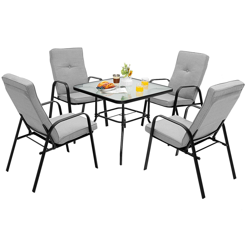 Costway - 4 Patio Dining Stackable Chairs Set with High-Back Cushions