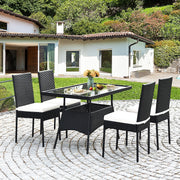 Costway - 5 Pieces Outdaoor Patio Rattan Dining Set with Glass Top with Cushions