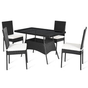Costway - 5 Pieces Outdaoor Patio Rattan Dining Set with Glass Top with Cushions
