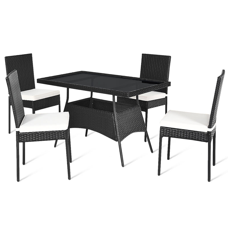 Costway - 5 Pieces Outdaoor Patio Rattan Dining Set with Glass Top with Cushions