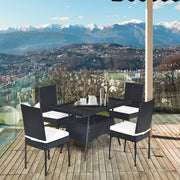 Costway - 5 Pieces Outdaoor Patio Rattan Dining Set with Glass Top with Cushions