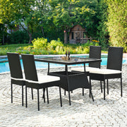 Costway - 5 Pieces Outdaoor Patio Rattan Dining Set with Glass Top with Cushions