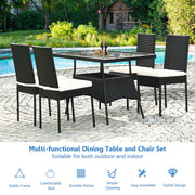Costway - 5 Pieces Outdaoor Patio Rattan Dining Set with Glass Top with Cushions