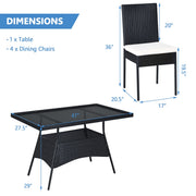 Costway - 5 Pieces Outdaoor Patio Rattan Dining Set with Glass Top with Cushions