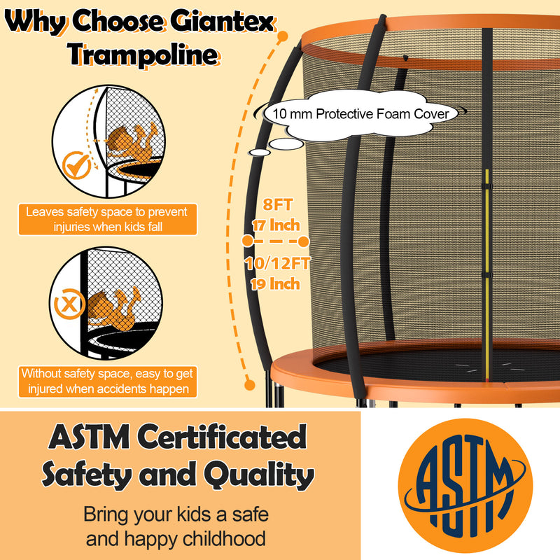 Costway - 8 Feet ASTM Approved Recreational Trampoline with Ladder-Orange