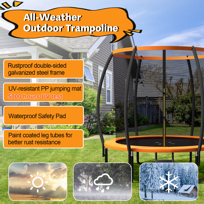 Costway - 8 Feet ASTM Approved Recreational Trampoline with Ladder-Orange