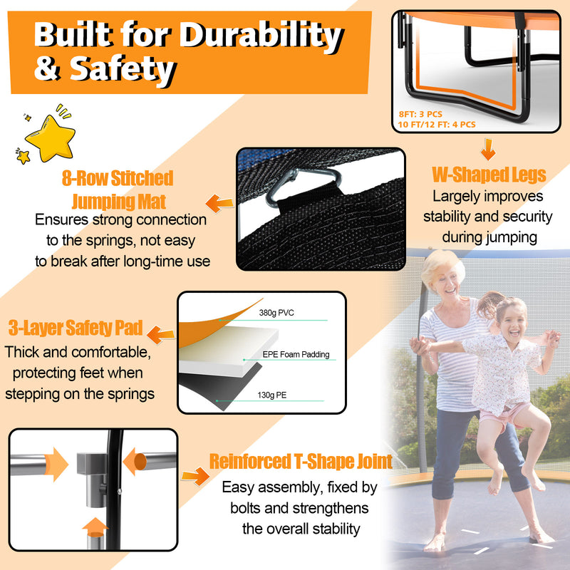 Costway - 8 Feet ASTM Approved Recreational Trampoline with Ladder-Orange