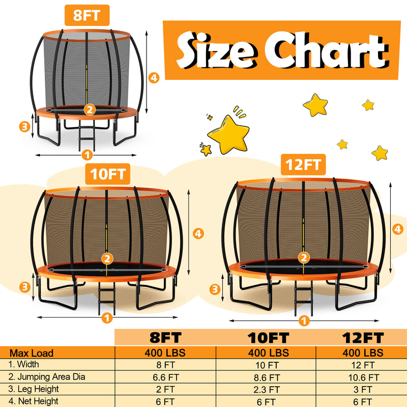 Costway - 8 Feet ASTM Approved Recreational Trampoline with Ladder-Orange