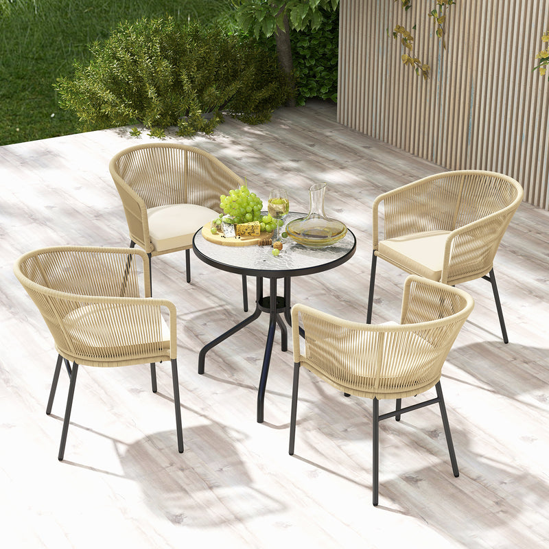 Costway - Patio Chairs Set of 4 with Curved Backrest and Seat Cushion for Patio-Yellow