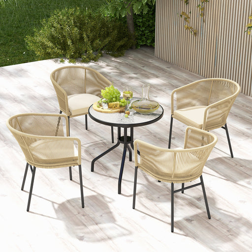 Costway - Patio Chairs Set of 4 with Curved Backrest and Seat Cushion for Patio-Yellow