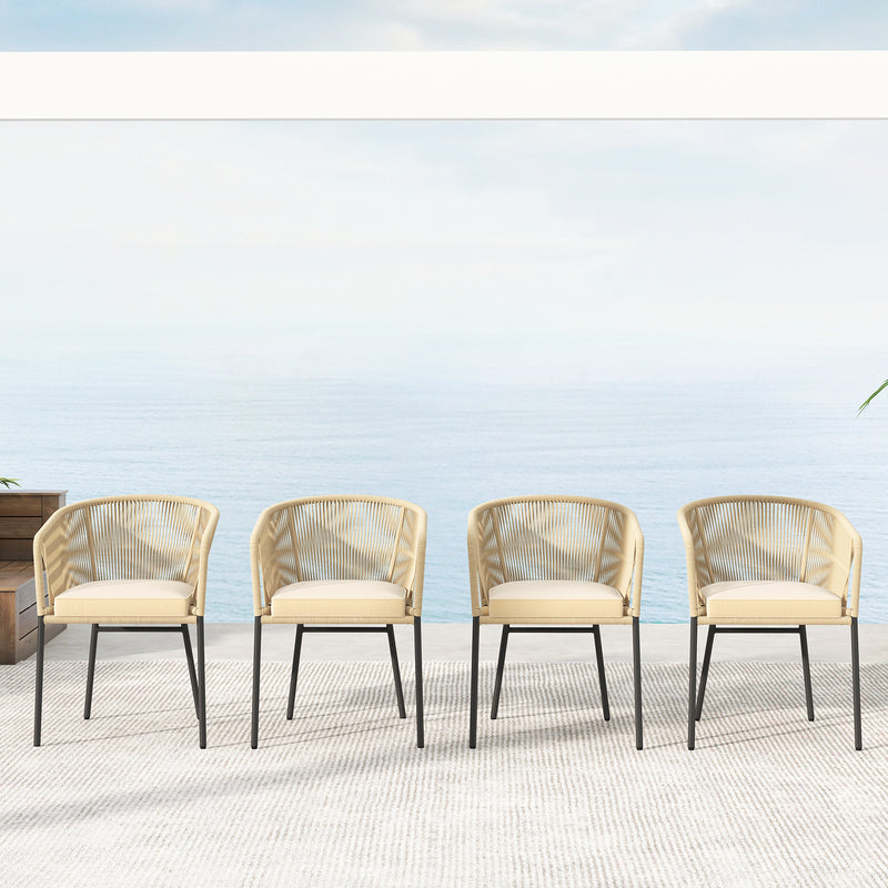 Costway - Patio Chairs Set of 4 with Curved Backrest and Seat Cushion for Patio-Yellow