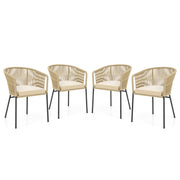 Costway - Patio Chairs Set of 4 with Curved Backrest and Seat Cushion for Patio-Yellow