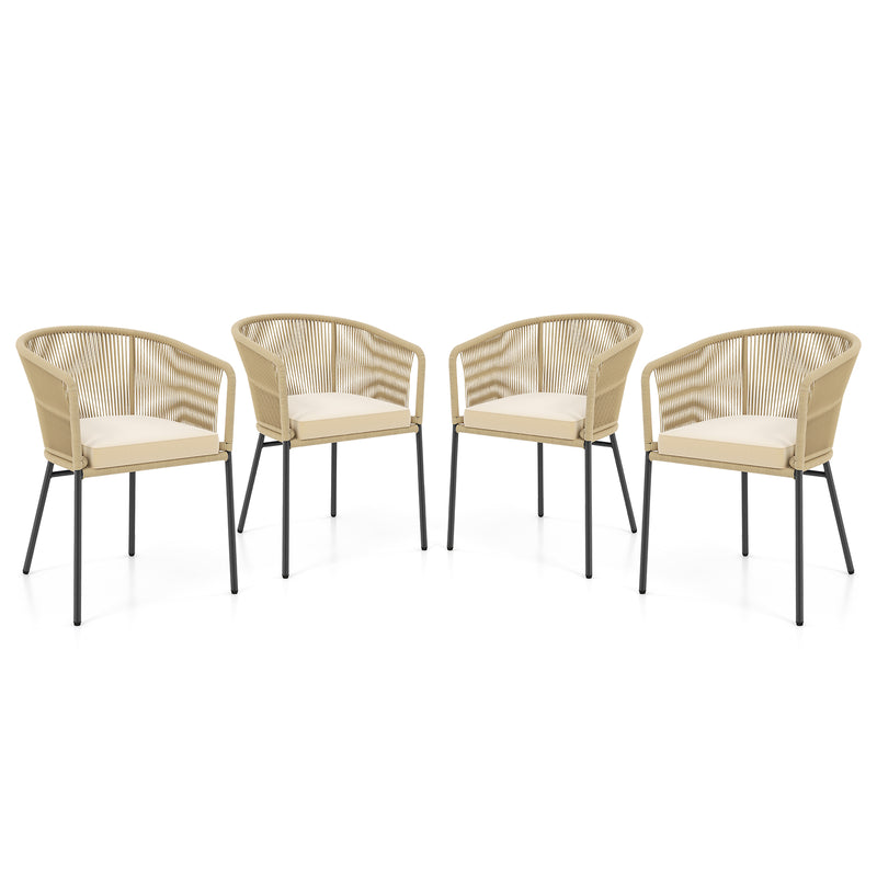 Costway - Patio Chairs Set of 4 with Curved Backrest and Seat Cushion for Patio-Yellow