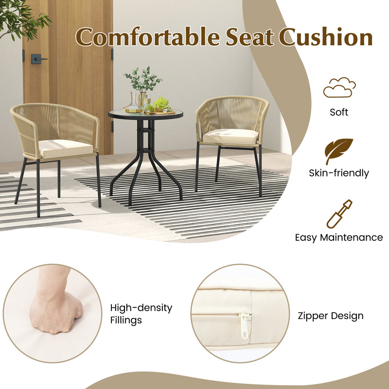 Costway - Patio Chairs Set of 4 with Curved Backrest and Seat Cushion for Patio-Yellow