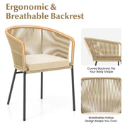 Costway - Patio Chairs Set of 4 with Curved Backrest and Seat Cushion for Patio-Yellow