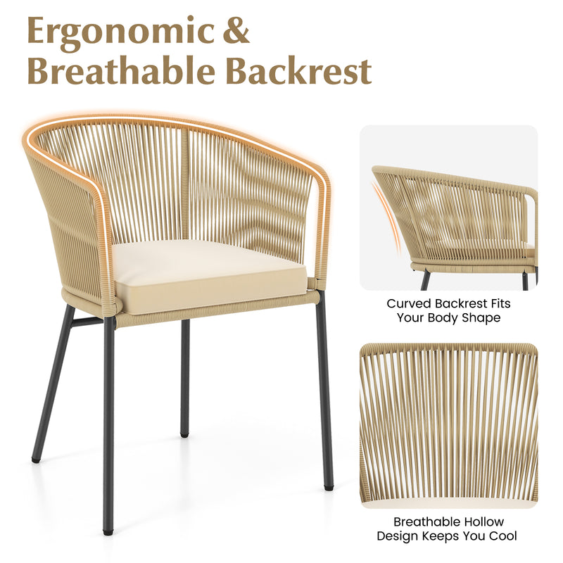 Costway - Patio Chairs Set of 4 with Curved Backrest and Seat Cushion for Patio-Yellow