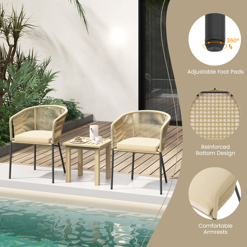 Costway - Patio Chairs Set of 4 with Curved Backrest and Seat Cushion for Patio-Yellow