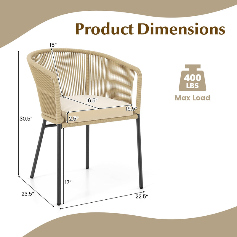 Costway - Patio Chairs Set of 4 with Curved Backrest and Seat Cushion for Patio-Yellow