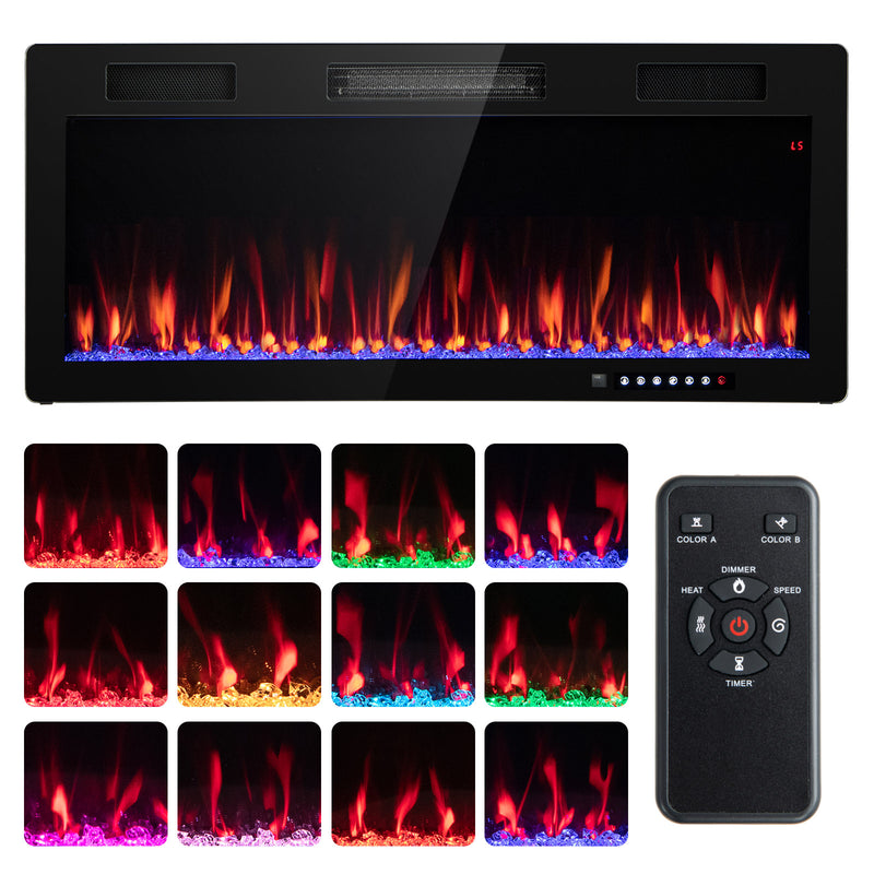 Costway - Electric Fireplace 40/50/60 Inches Recessed and Wall Mounted for 2' x 6' Stud-40 Inches