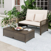 Costway - Patio Adjustable Wicker Daybed with 4-Level Backrest and Soft Cushions-Beige