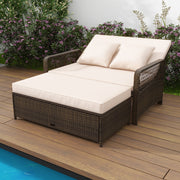 Costway - Patio Adjustable Wicker Daybed with 4-Level Backrest and Soft Cushions-Beige