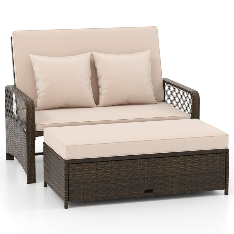 Costway - Patio Adjustable Wicker Daybed with 4-Level Backrest and Soft Cushions-Beige