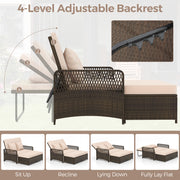 Costway - Patio Adjustable Wicker Daybed with 4-Level Backrest and Soft Cushions-Beige