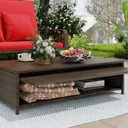 Costway - Patio Adjustable Wicker Daybed with 4-Level Backrest and Soft Cushions-Red